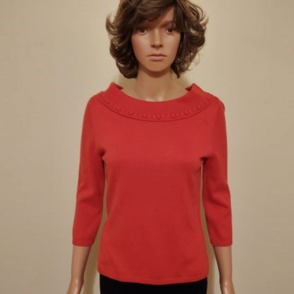 Rafaella Vtg 1960s Orange Boatneck Fold Over Collar with Stitched Flowers Size S - Picture 1 of 5